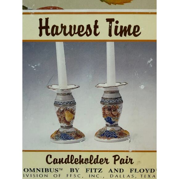 VTG 1995 Omnibus By Fitz & Floyd Harvest Time Leaf & Fruit Candleholder Pair - Picture 4 of 7
